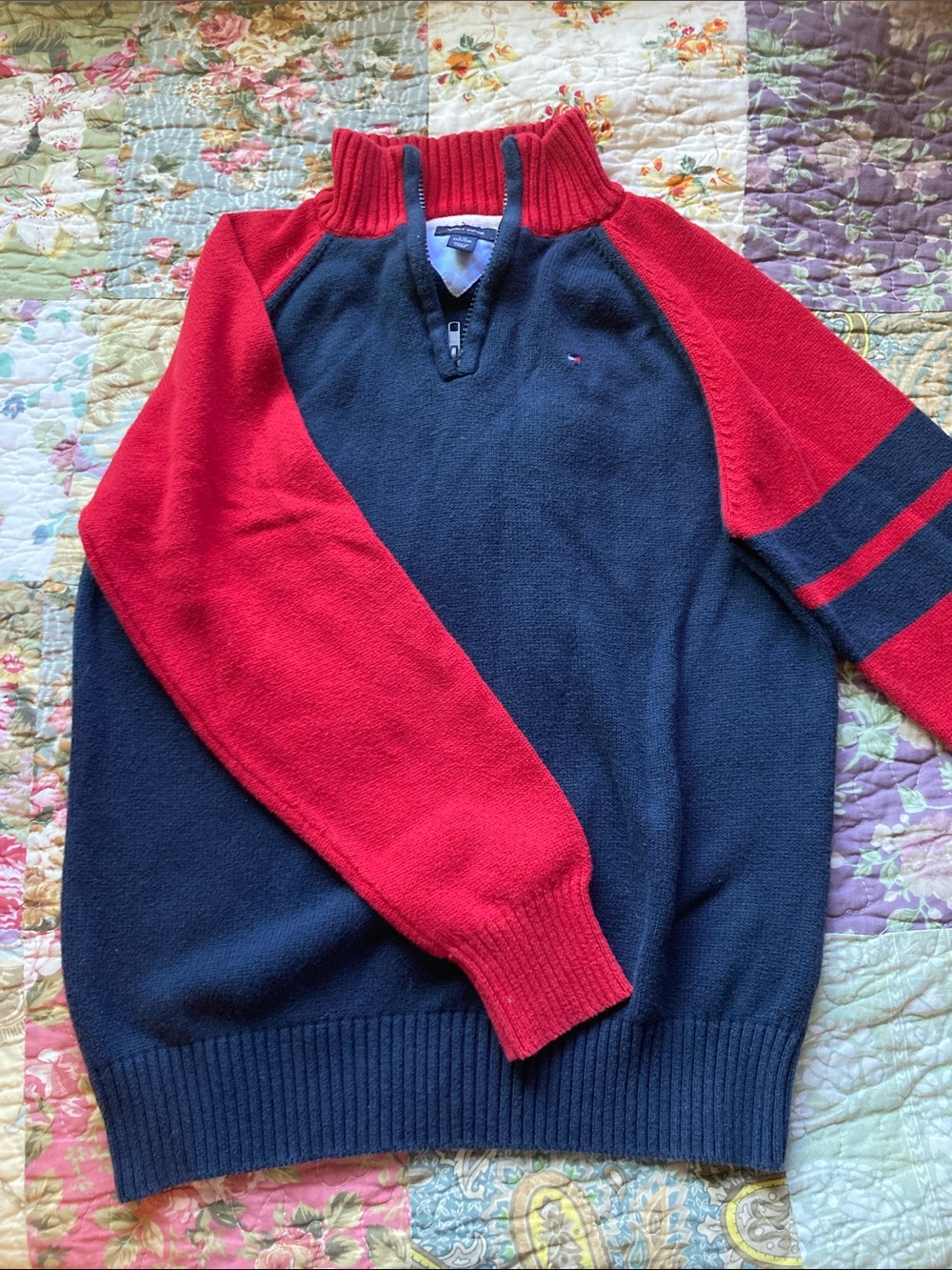 Tommy Hilfiger Navy & Red Quarter-Zip Pullover Sweater